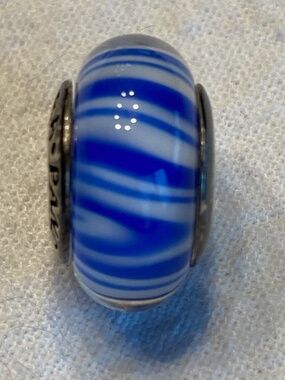 Pandora RETIRED Sterling Silver Murano Glass Bead Blue/white stripes (790611) 2